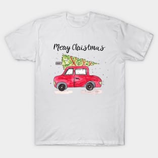 Watercolor Christmas Car with Tree T-Shirt